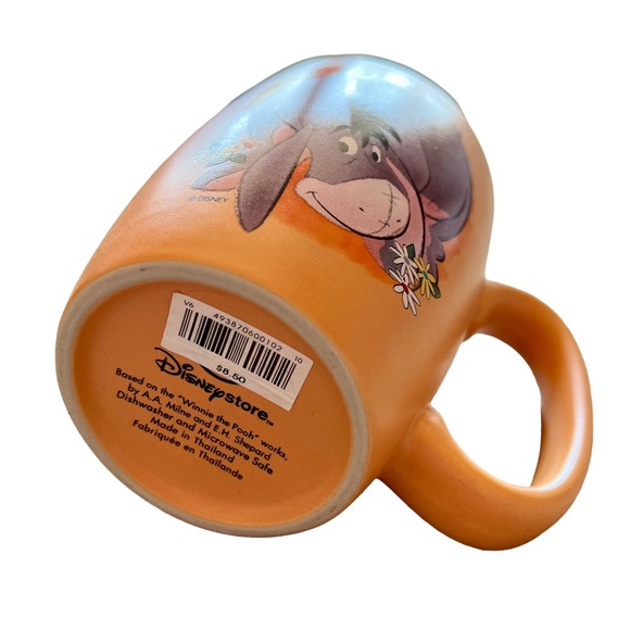 Rare Collectible Disney Store Eeyore Smelling Flowers Orange Lrg Coffee Tea Mug - Picture 5 of 6